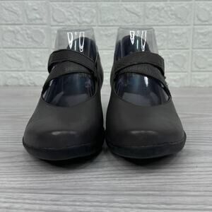 Wolky Mary Jane Pump Shoes SZ 38 Gray Black Hook Loop Strap Block Heels Leather